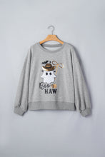Load image into Gallery viewer, Medium Grey Sequin Western Ghost Print Long Sleeve Round Neck Sweatshirt