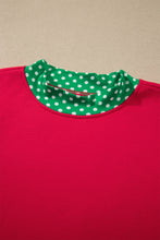 Load image into Gallery viewer, Red Colorblock Polka Dot Contrast Trim Oversized Sweatshirt