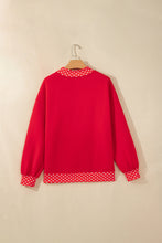 Load image into Gallery viewer, Fiery Red Polka Dot Letter Print Contrast Trim Mock Neck Sweatshirt