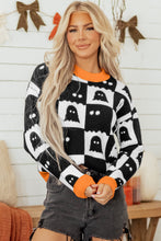 Load image into Gallery viewer, Black High Neck Drop Shoulder Geometric Print Sweater