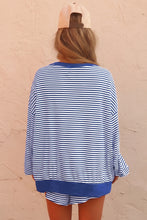 Load image into Gallery viewer, Blue Stripe Oversized Long Sleeve Top Drawstring Loose Shorts 2pcs Set