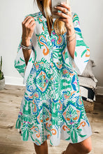 Load image into Gallery viewer, White Printed Tribal Bracelet Sleeve Buttoned Mini Dress