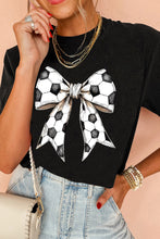 Load image into Gallery viewer, Black Soccer Bow Graphic Casual Summer Tee