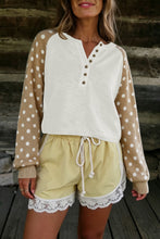 Load image into Gallery viewer, Khaki Polka Dot Contrast Long Sleeve Button V Neck Sweater