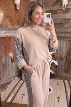 Load image into Gallery viewer, Light French Beige Leopard Print Ribbed Twist Long Sleeve Top Pants Plus Size Set