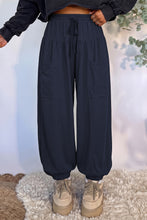 Load image into Gallery viewer, Dirty blue Elastic Waist Drawstring Wide Leg Full Length Pants