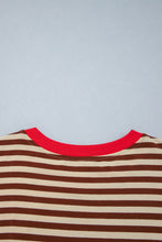Load image into Gallery viewer, Brown Stripe Striped Colorblock Cuffs Round Neck Long Sleeve Shift Dress