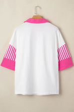 Load image into Gallery viewer, White Sequin Bow Pattern Striped Color Block Collar Half Sleeve Shift Top