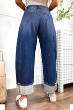 Load image into Gallery viewer, Sail Blue Raw Hem Turnup Loose Ankle-length Jeans