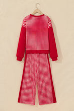 Load image into Gallery viewer, Red Color Block Plaid Patchwork Long Sleeve Pullover Wide Leg Pant Set