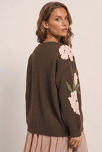 Load image into Gallery viewer, Dark Brown Floral Print Drop Shoulder Relaxed Pullover Sweater