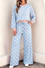 Load image into Gallery viewer, Pink Polka Dot Contrast Trim Long Sleeve Top Drawstring Shift Pants Set