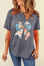 Load image into Gallery viewer, Gray US Flag Bow Print Round Neck Loose T Shirt