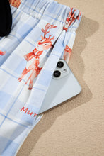 Load image into Gallery viewer, Sky Blue Plaid Cartoon Christmas Pattern Shirt Top 2pcs Pajama Set