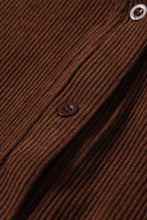 Load image into Gallery viewer, Coffee Solid Color Ruffle Trim V Neck Long Sleeve Button Corduroy Shakcet