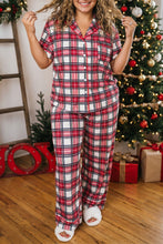 Load image into Gallery viewer, Red Plus Size Short Sleeve Button Down Plaid Pajama 2pcs Pant Set