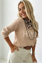 Load image into Gallery viewer, Parchment Corder HOWDY Letter Graphic Crew Neck Relaxed Sweater