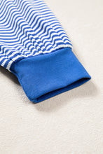 Load image into Gallery viewer, Blue Stripe Oversized Long Sleeve Top Drawstring Loose Shorts 2pcs Set