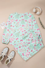 Load image into Gallery viewer, Green Abstract Print Long Sleeve Two Piece Lounge Set