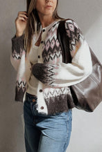 Load image into Gallery viewer, White Geometric Pattern Brushed Knit Button Cardigan