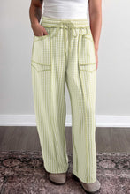 Load image into Gallery viewer, Green Plaid Contrast Trim Drawstring Elastic Waist Shift Pants