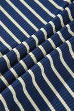 Load image into Gallery viewer, Blue Stripe Color Block Patchwork Zip V Neck Pullover Loose Pants 2pcs Set