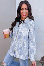 Load image into Gallery viewer, Gray Abstract Print Fuzzy Collar Long Sleeve Patch Pocket Tunic Jacket