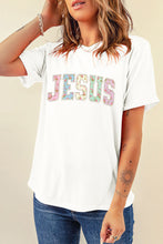 Load image into Gallery viewer, White JESUS Floral Pearl Printed Letter Graphic Tee