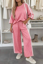 Load image into Gallery viewer, Pink Leopard Print Varsity Striped Detail 3/4 Sleeve Top Shift Pant Set