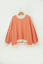 Load image into Gallery viewer, Orange Stripe Striped Textured Stand Neck Oversized Long Sleeve Top