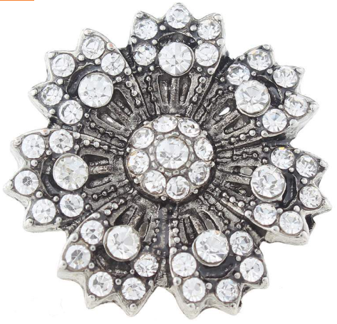 20 MM Antique Silver Flower with Rhinestone Snap