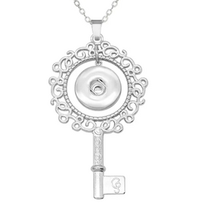 18 or 20 MM Silver Tone Snap Key Necklace with 24 Inch Chain