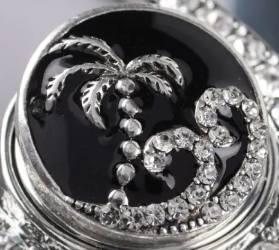 20 MM Black Enamel with Rhinestones Palm Tree Waves Snap