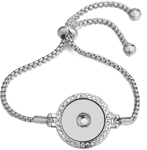 18 or 20 MM Silver Tone Rope Snape Bracelet with Rhinestones Adjustable