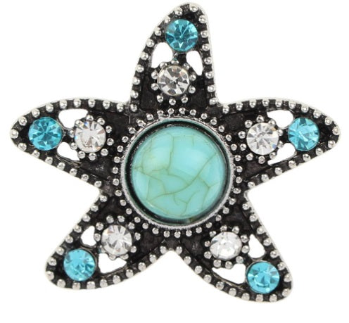 18 or 20 MM Turquoise Starfish with Rhinestones Snap