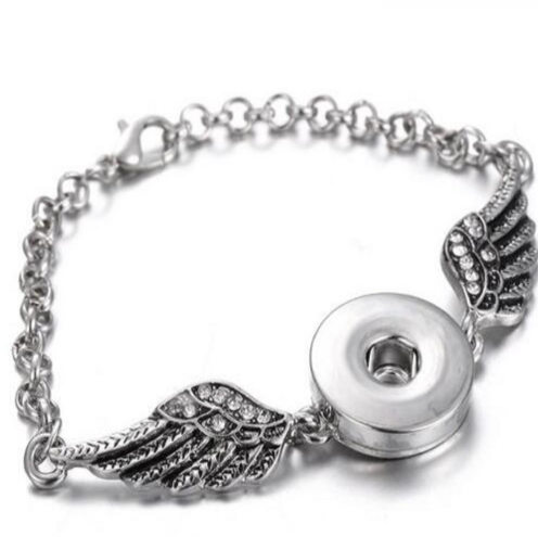 18 or 20 MM Antique Silver Tone Wing to Wing Snap Bracelet