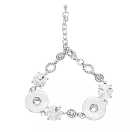 18 or 20 MM 2 Snap Silver Tone Rhinestone Bracelet