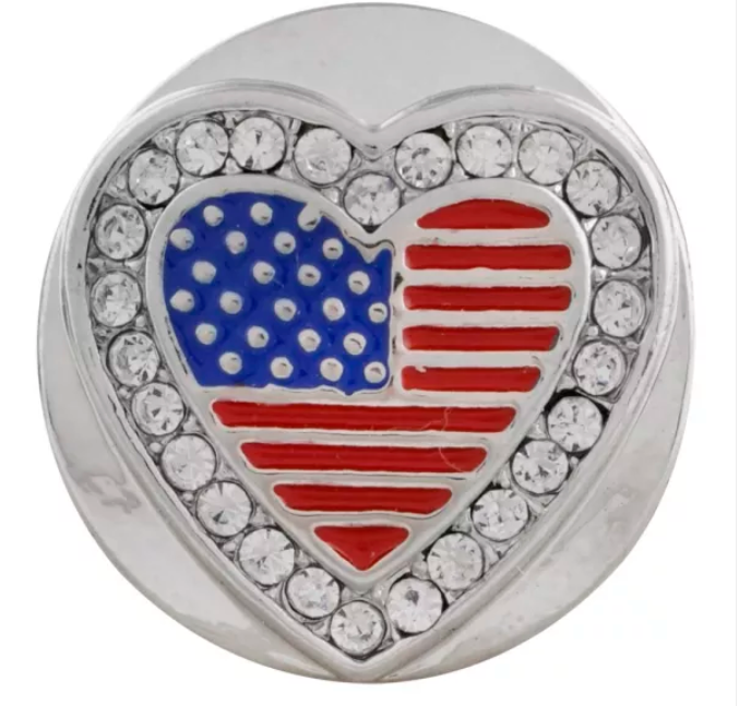 20 MM Silver Plate Flag Heart with Rhinestones