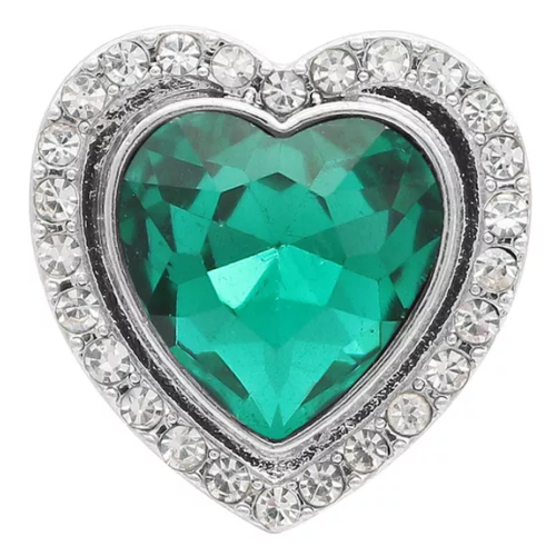 20 MM Silver Plated Emerald Heart with Rhinestones