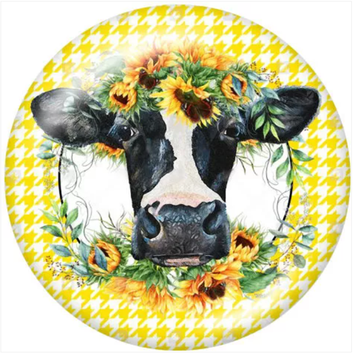 20 MM Cow Floral Yellow Gingham Glass