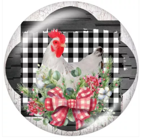 20 MM Rooster on Black Gingham Glass