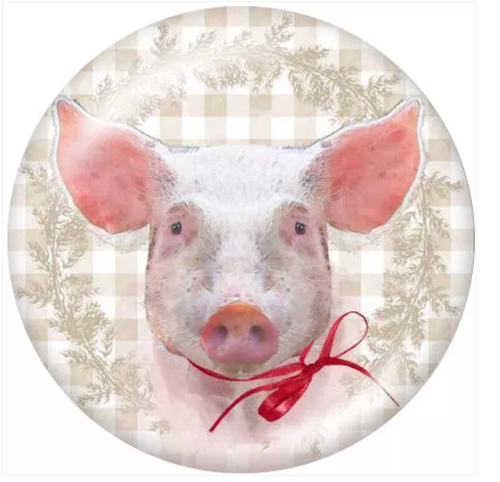 20 MM Pig on Tan Gingham Glass