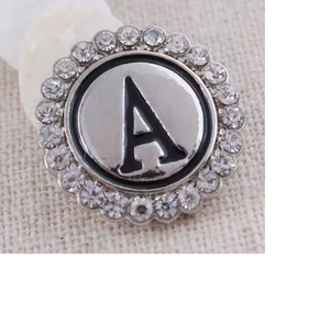 20 MM Silver Plated/Rhinestone English Initial Snap