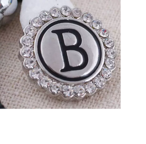 20 MM Silver Plated/Rhinestone English Initial Snap