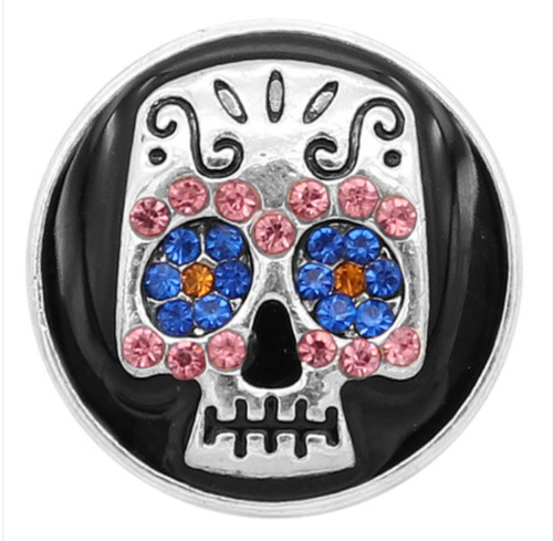 20 MM Silver Plated/Rhinestone Sugar Skulls Multi Color Available