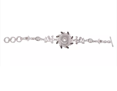18 or 20 MM Silver Bird/Birdhouse Black/Clear Rhinestones (8 Inches Long) Bracelet