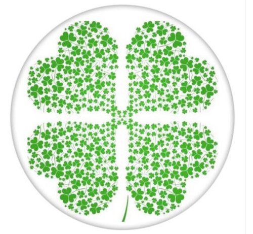 20 MM  White/Green Enamel Four Leaf  Heart Clover