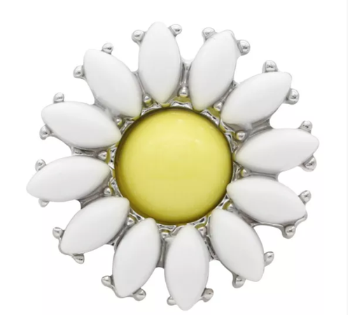 20 MM Silver Plated White/Yellow Daisy