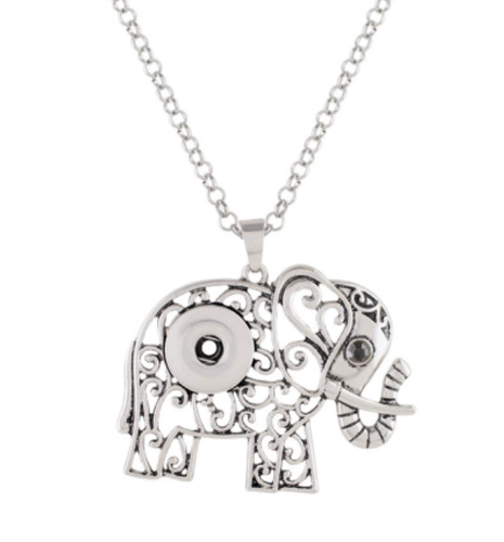 18 or 20 MM Silver Elephant Necklace With Black Rhinestone Eye 19 inches long