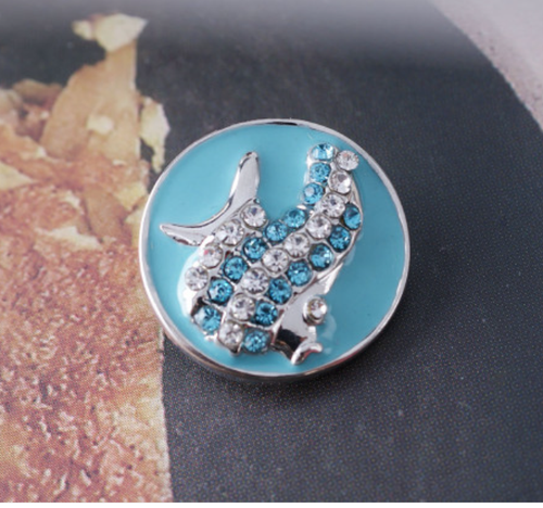 20 MM Fish Blue Enamel Clear/Blue Rhinestones